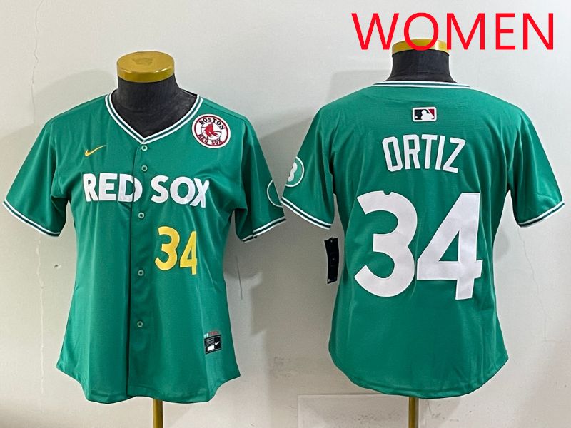 Women 2025 Boston Red Sox #34 Ortiz Dark Green Joint Name Nike MLB Jersey style 6